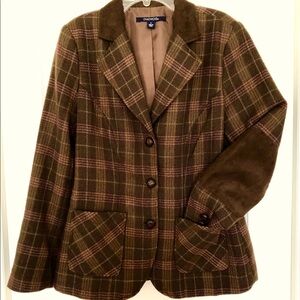 Women’s Fully-lined Plaid Blazer with Faux-suede Accents